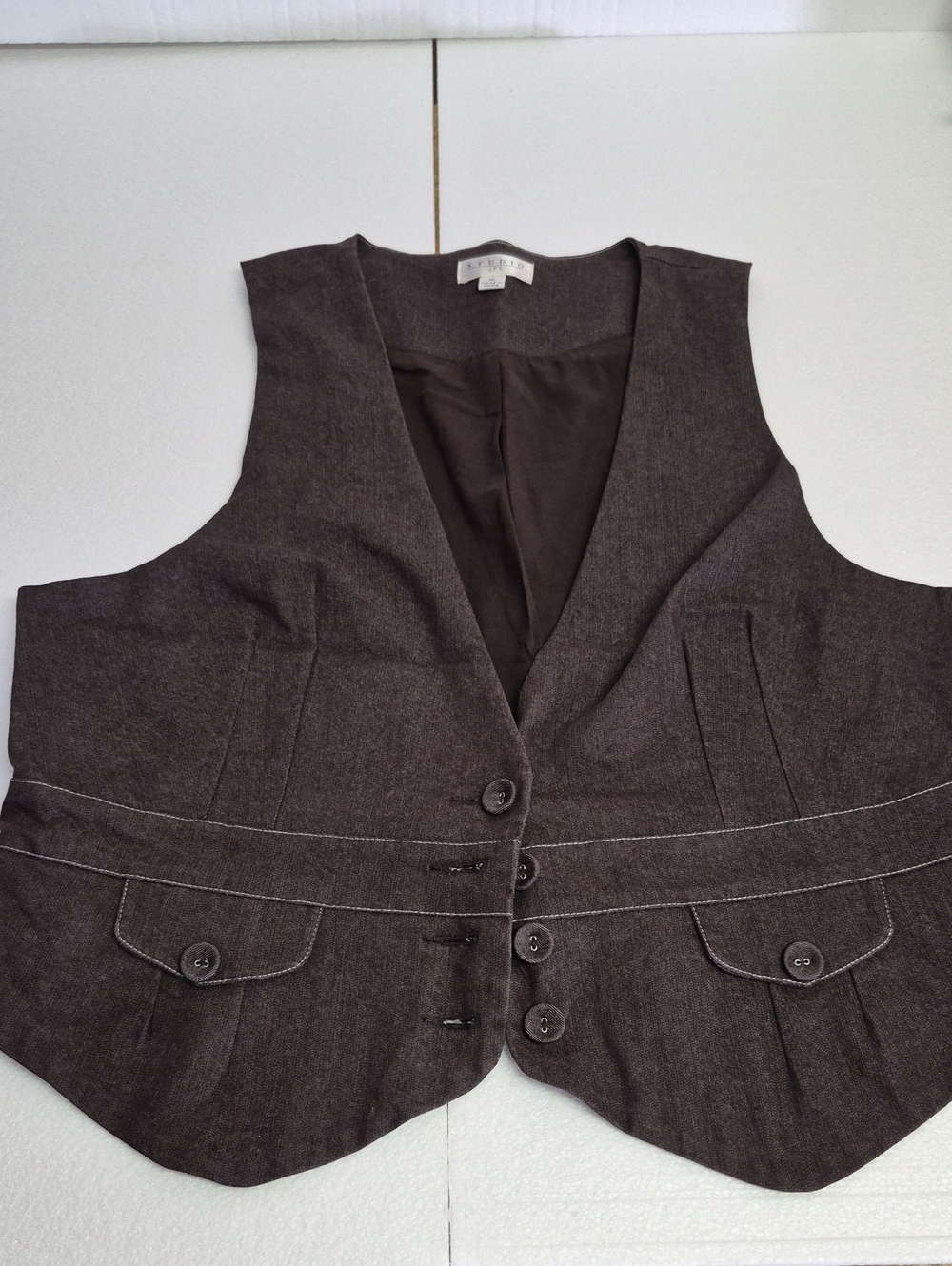 Women's Tailored Brown Button-Front Vest